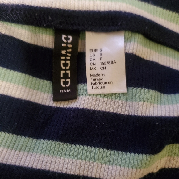 RIBBED STRIPED LONG SLEEVE OFF THE SHOULDERS TOP IN DARK BLUE, MINT AND WHITE - Picture 2 of 2